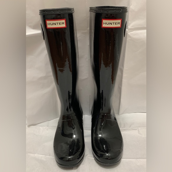 Hunter Original Tour Gloss Rain Boot - Black Sz 7 - Picture 2 of 12